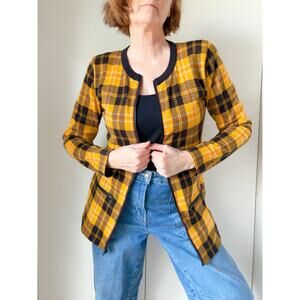Vintage Yellow Plaid Cardigan Jacket Womens Size S 90s Preppy Clueless Inspired